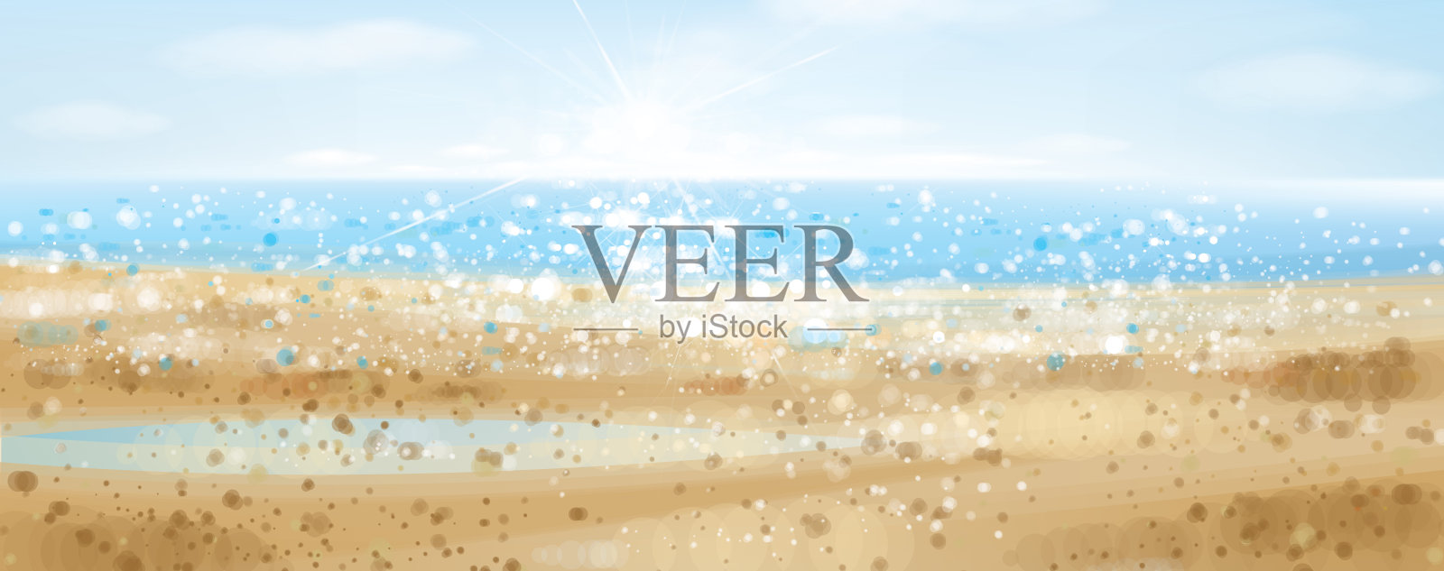 矢量海洋与蓝天在阳光。插画图片素材