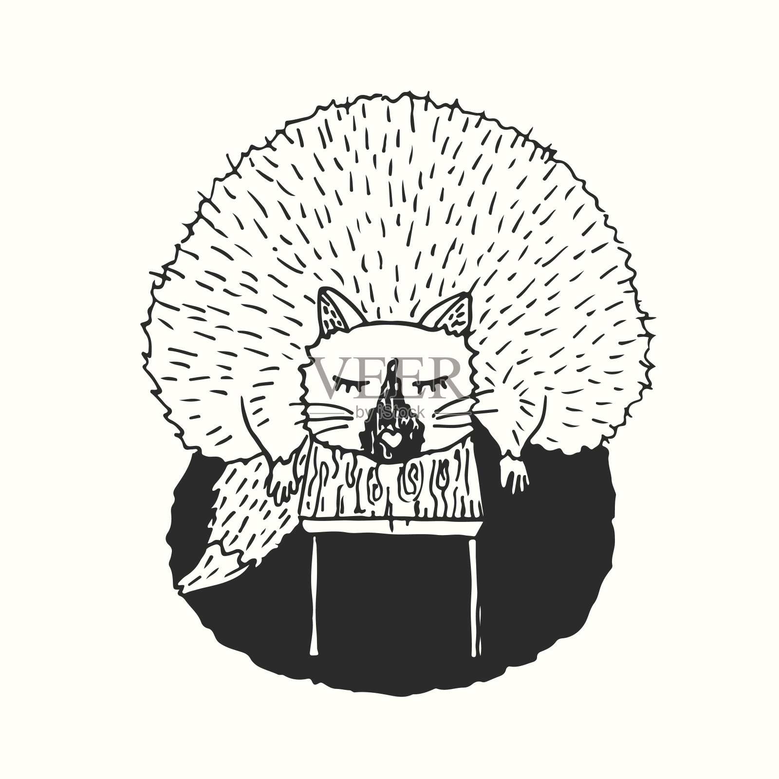 画着睡着的可爱肥狐狸的素描插画图片素材