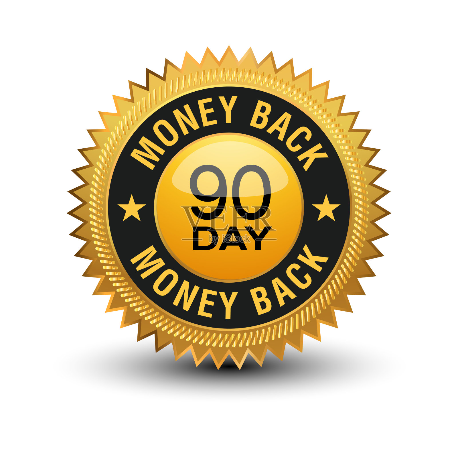 高质量的黄金90天退款保证横幅,贴纸,标签,图标,邮票,标签,标志隔离在白色背景上。插画图片素材