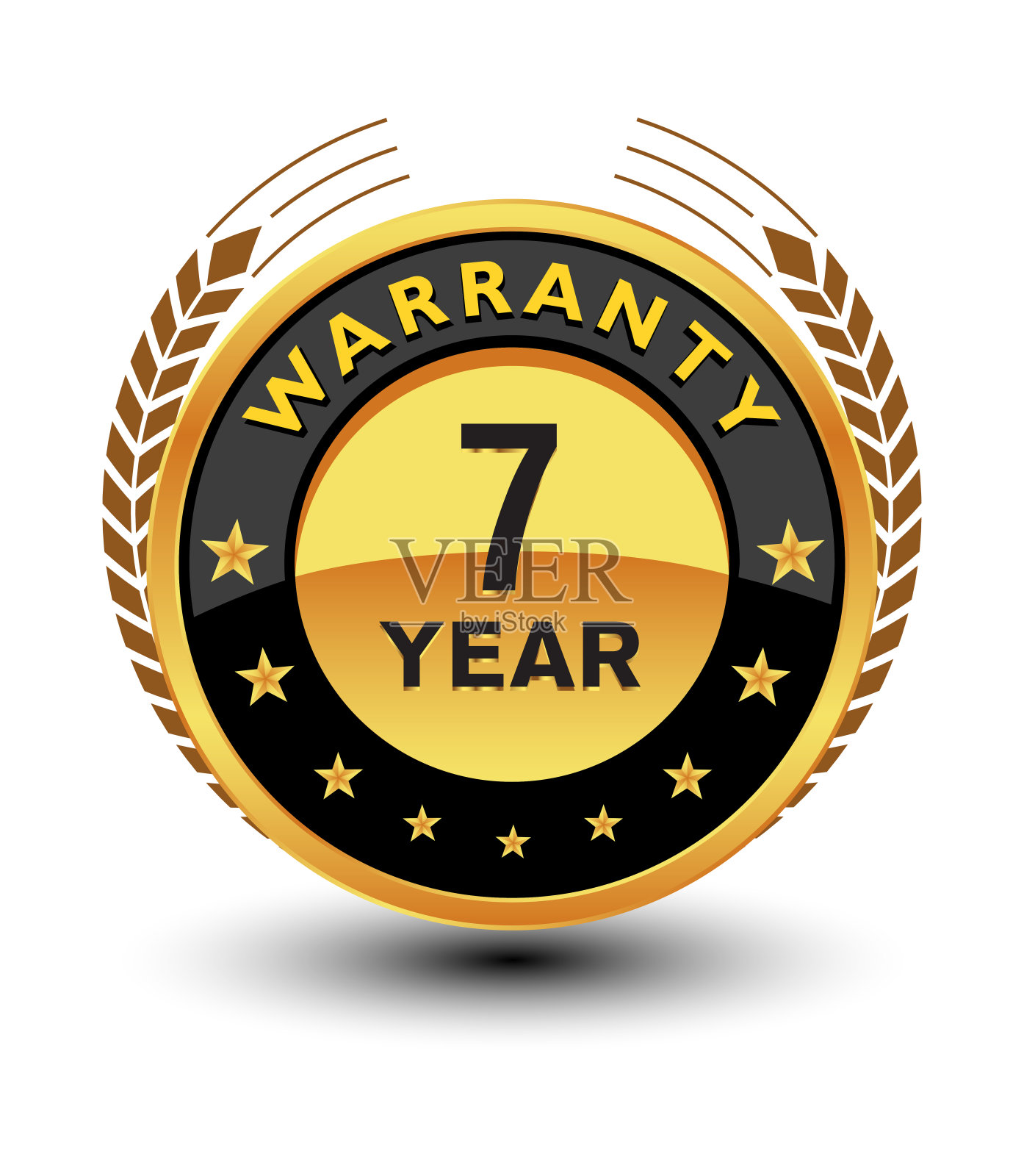 强大的7年保修徽章,印章,标志,标签隔离在白色背景。插画图片素材