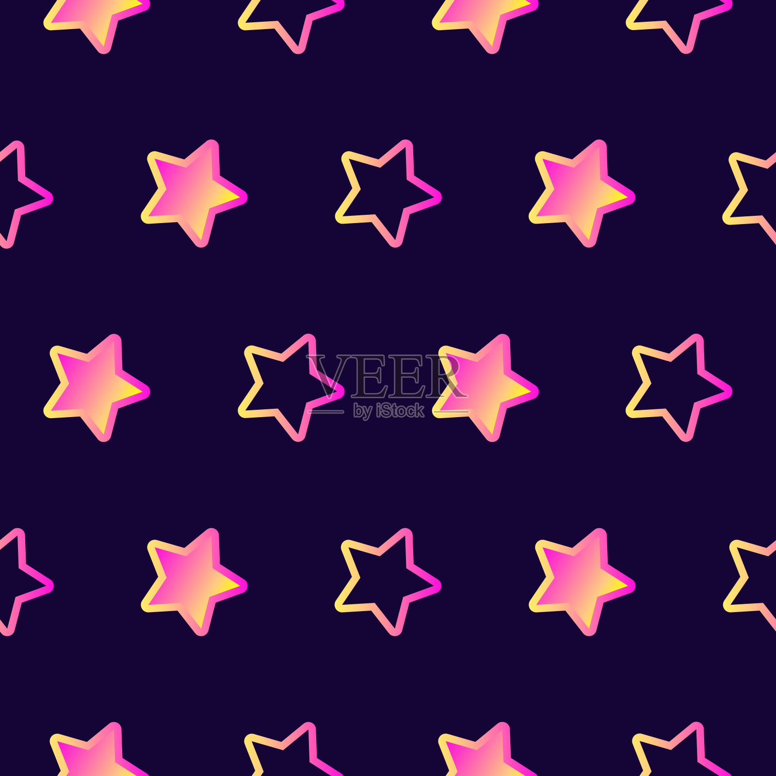 无缝模式与粉红色和黄色渐变星星。天空背景。可爱可爱的壁纸。插画图片素材