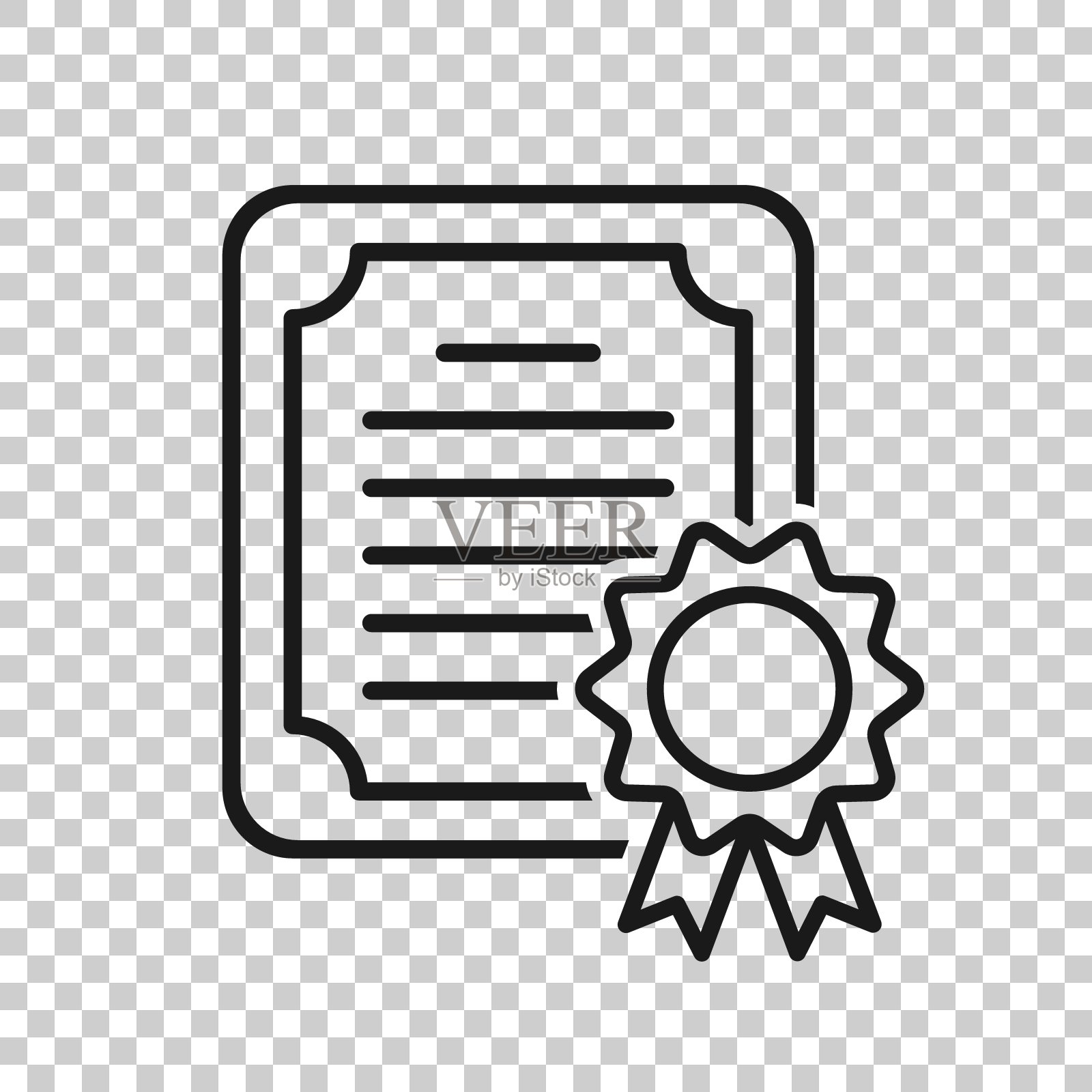 透明样式的证书图标。许可证徽章矢量插图在孤立的背景。优胜者奖牌的经营理念。插画图片素材