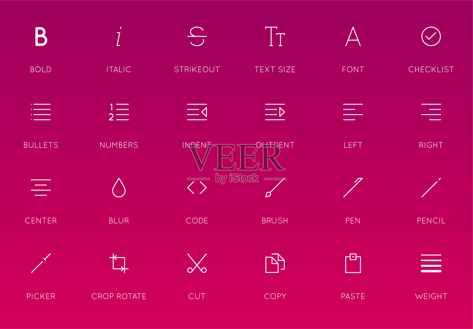 文本编辑用户界面(UI)矢量图标集。高质量的最小排列图标的所有目的。图标素材