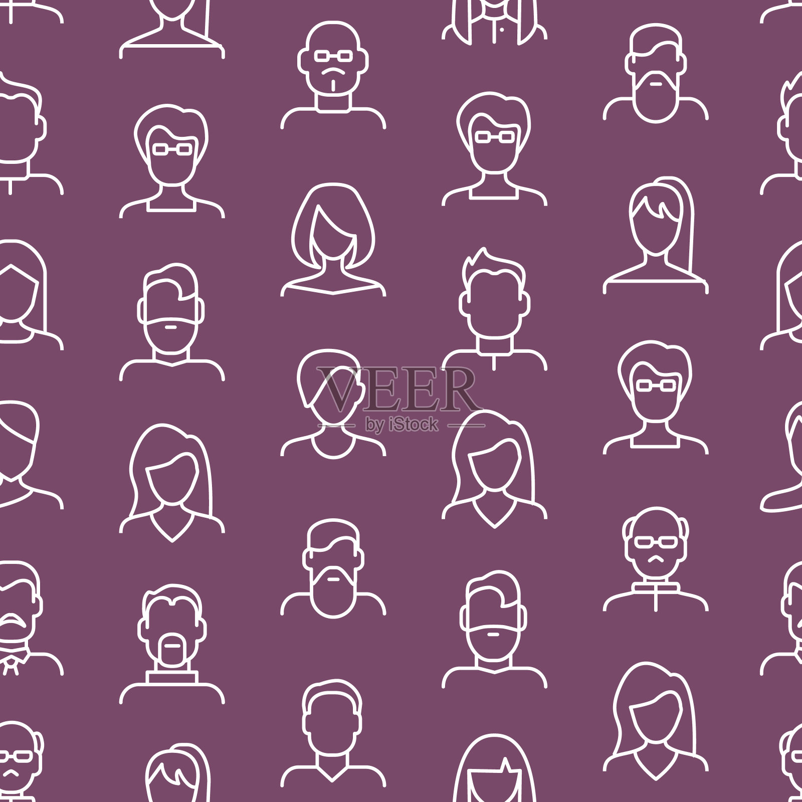 面对各类标志细线无缝图案背景。向量插画图片素材