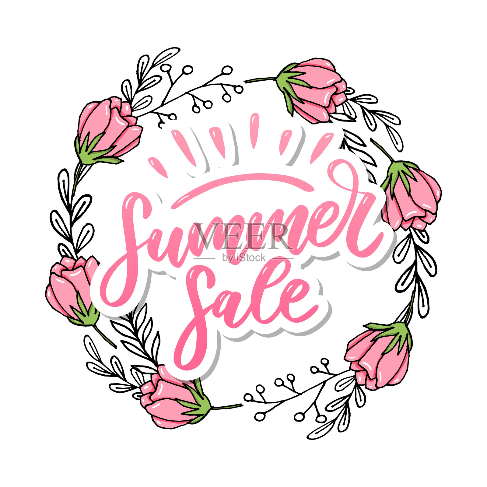 用鲜花和树叶做成的字母夏季促销假日传单横幅海报夏季促销设计元素图片