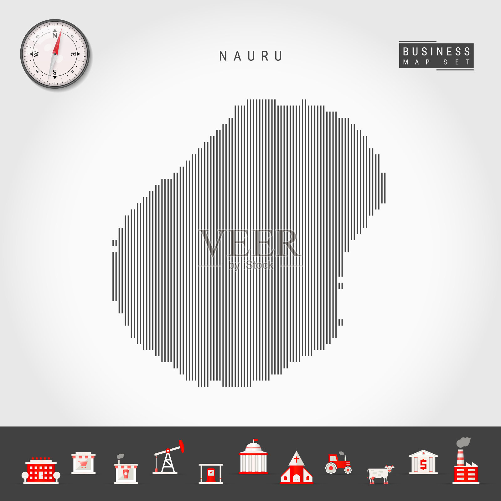瑙鲁矢量垂直线地图。瑙鲁的条纹剪影。现实的指南针。业务图标插画图片素材