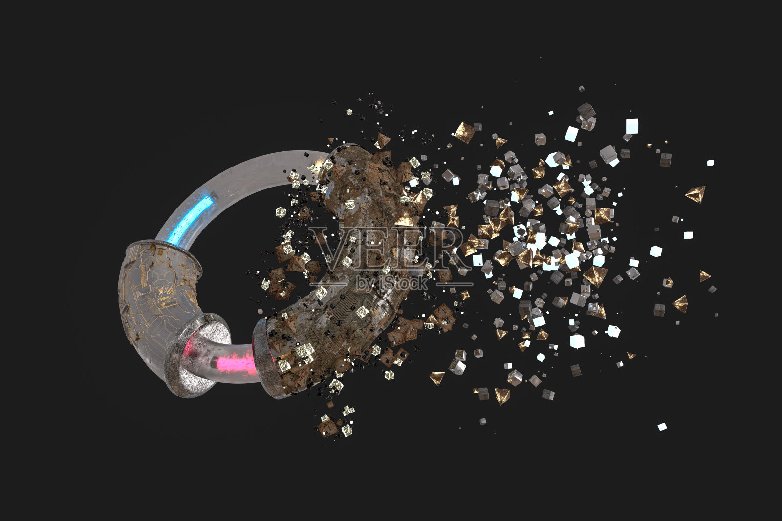 3d渲染,外太空科学机械环。照片摄影图片