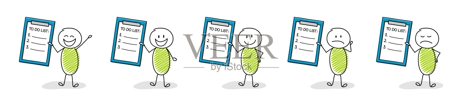 一组卡通人物与空做清单-收集。向量插画图片素材