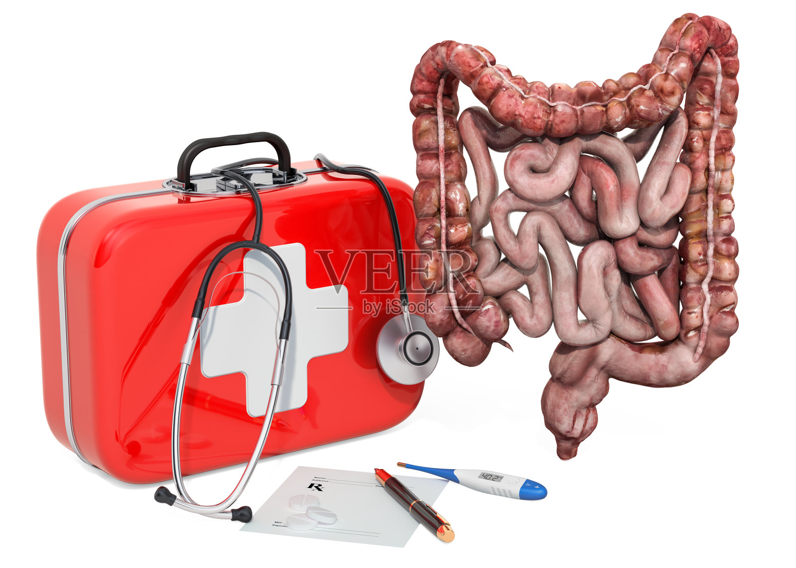 肠的急救和治疗概念,3D渲染孤立在白色背景照片摄影图片