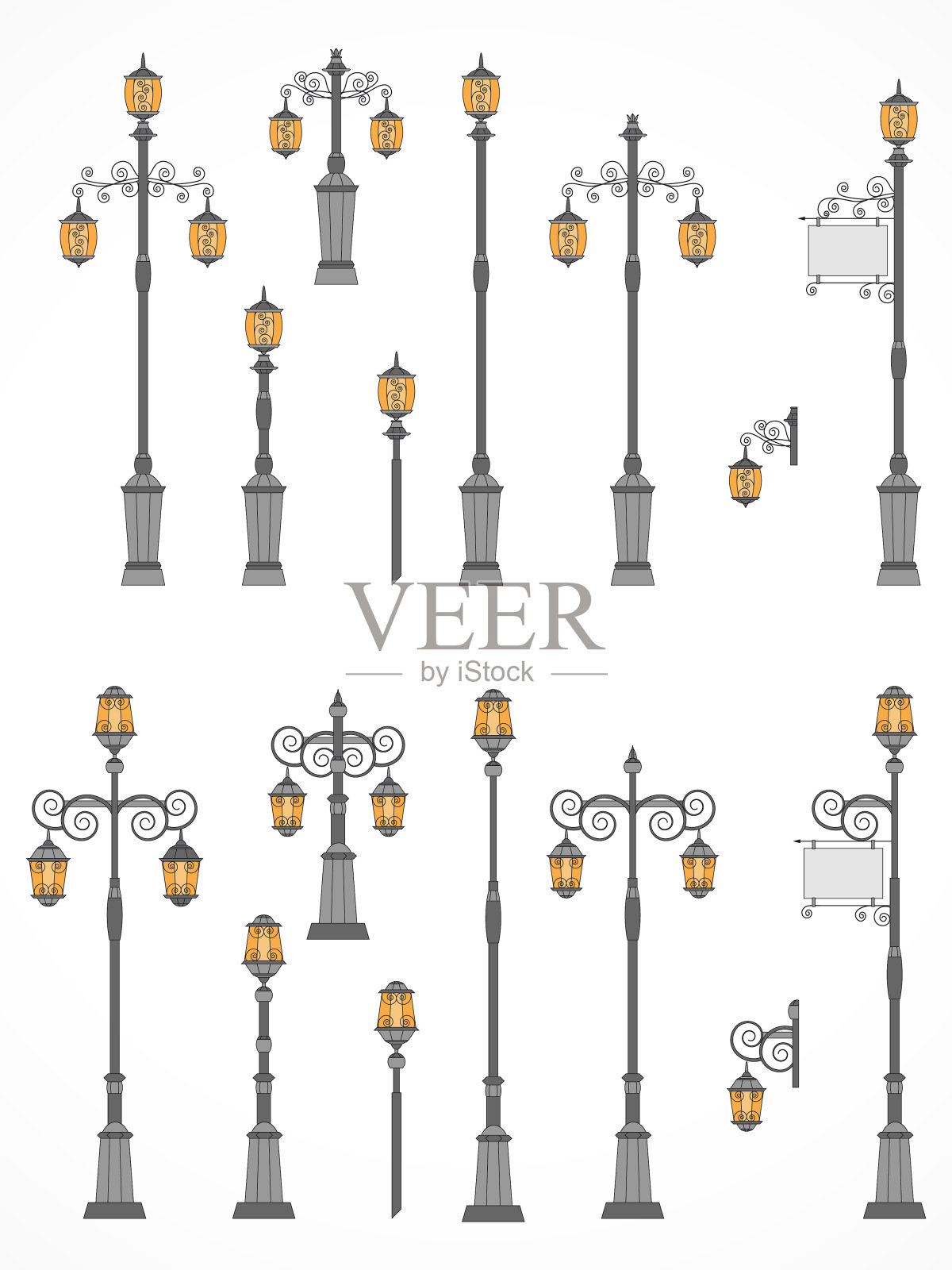向量街灯组。插画图片素材