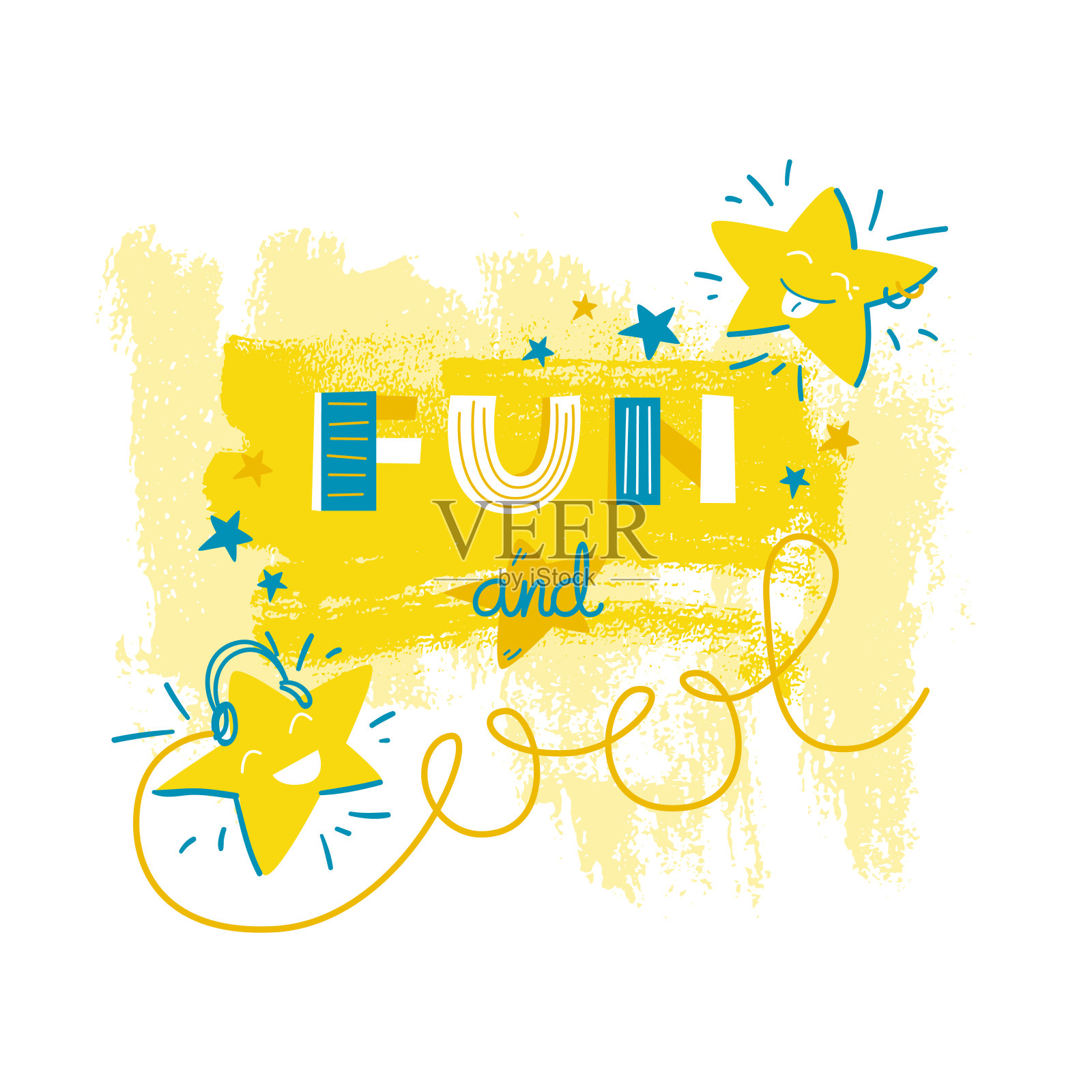 有趣和酷。平的黄色卡通插画图片素材