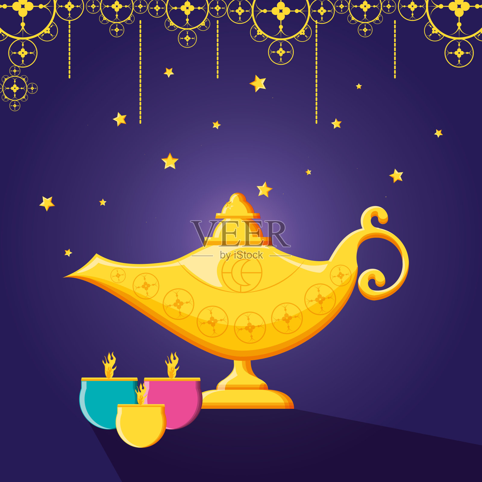 斋月卡琳庆祝卡与蜡烛插画图片素材