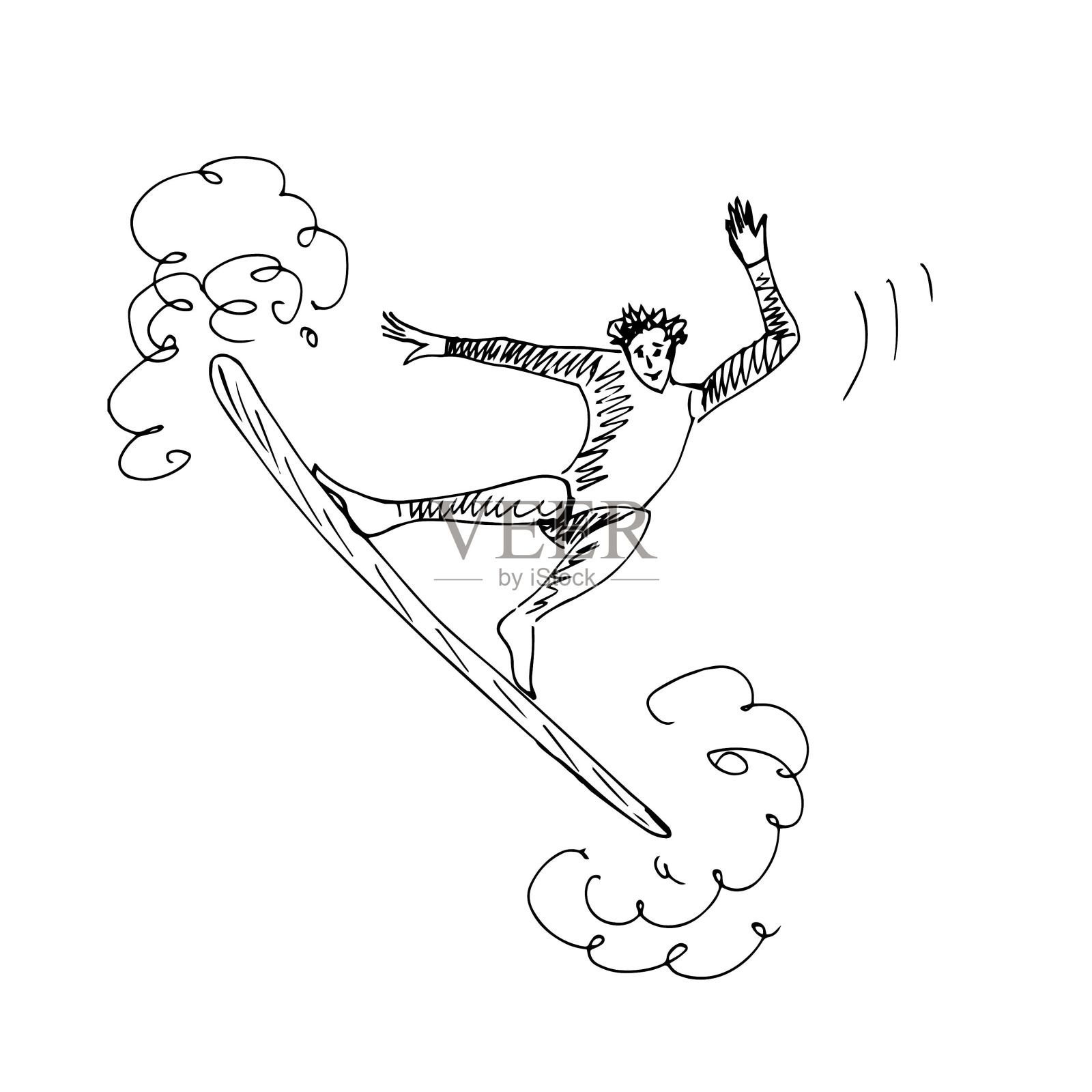 冲浪板上的人。插画图片素材