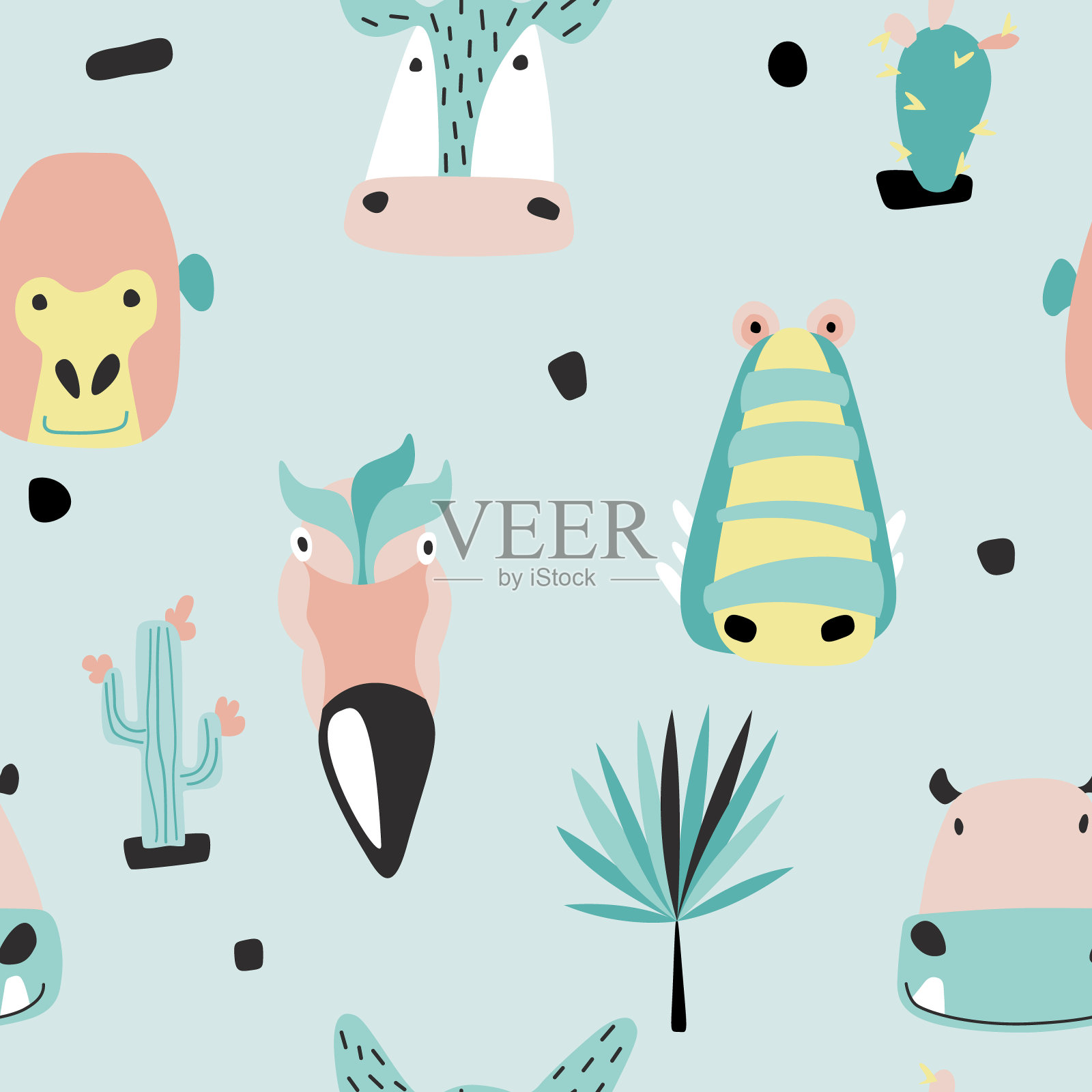 无缝模式与野生动物。插画图片素材