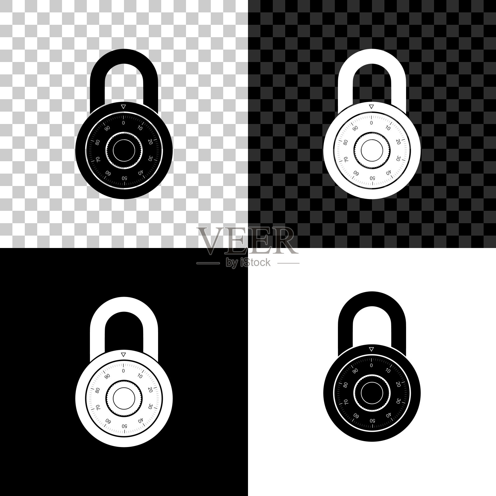 安全组合锁轮图标隔离在黑色,白色和透明的背景。组合挂锁。保护的概念。密码的信号。矢量图图标素材