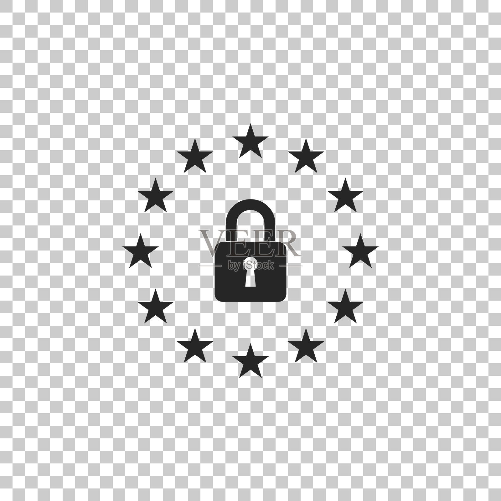 GDPR -通用数据保护法规图标隔离在透明的背景上。欧盟的象征。安全、安全、保护、隐私的理念。平面设计。矢量图插画图片素材