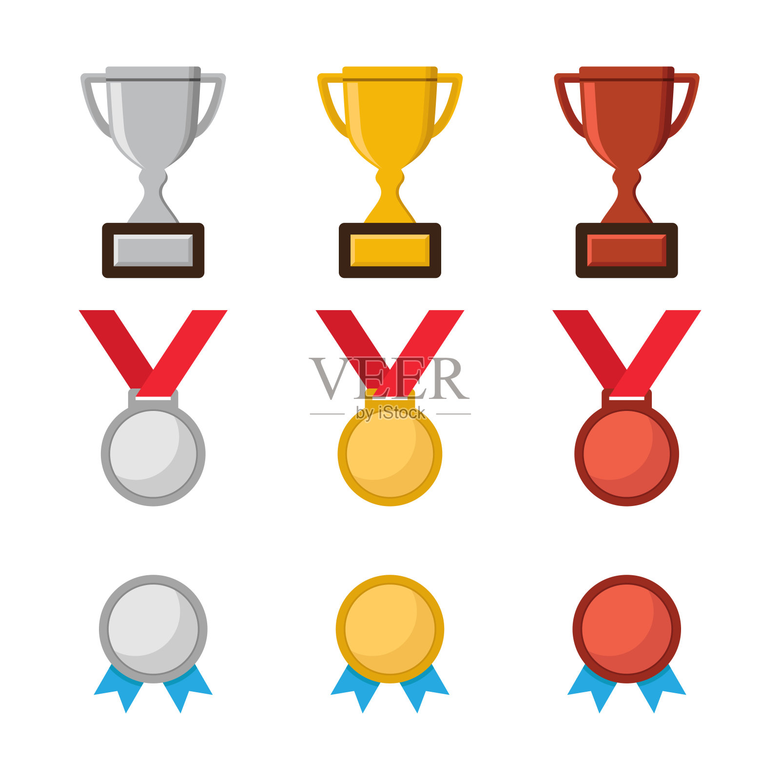 冠军奖杯,冠军奖牌图标平面设计矢量插图插画图片素材