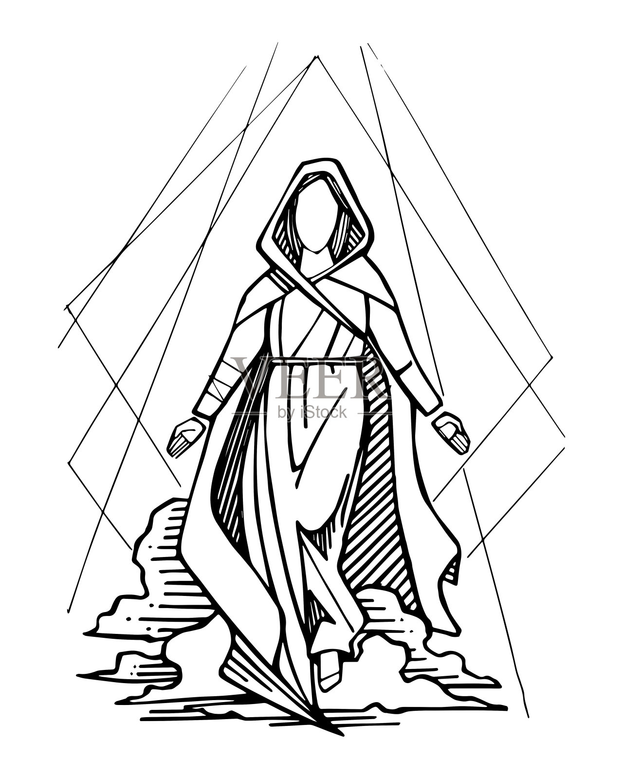 圣母玛利亚水墨手绘插图插画图片素材