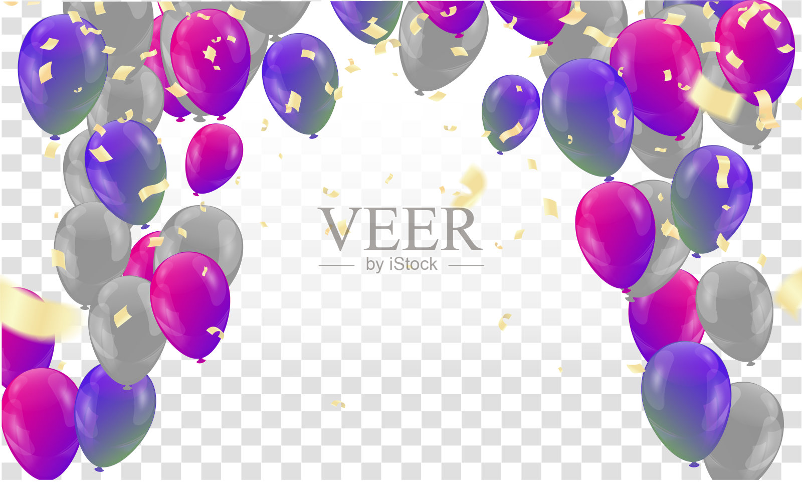 生日气球和庆祝横幅派对新年快乐庆祝节日背景。奈插画图片素材