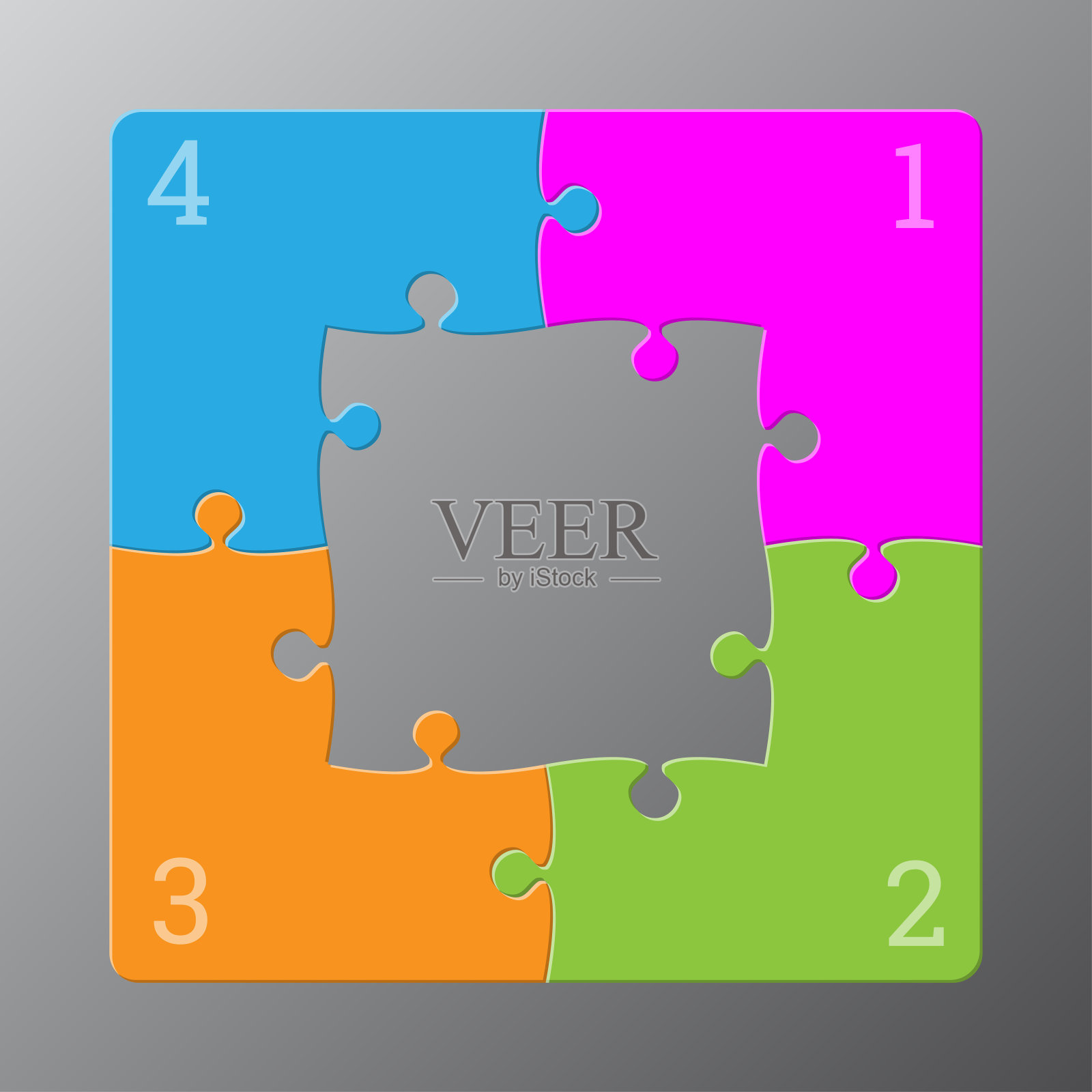 四块拼图方块图。拼图游戏信息图形。插画图片素材