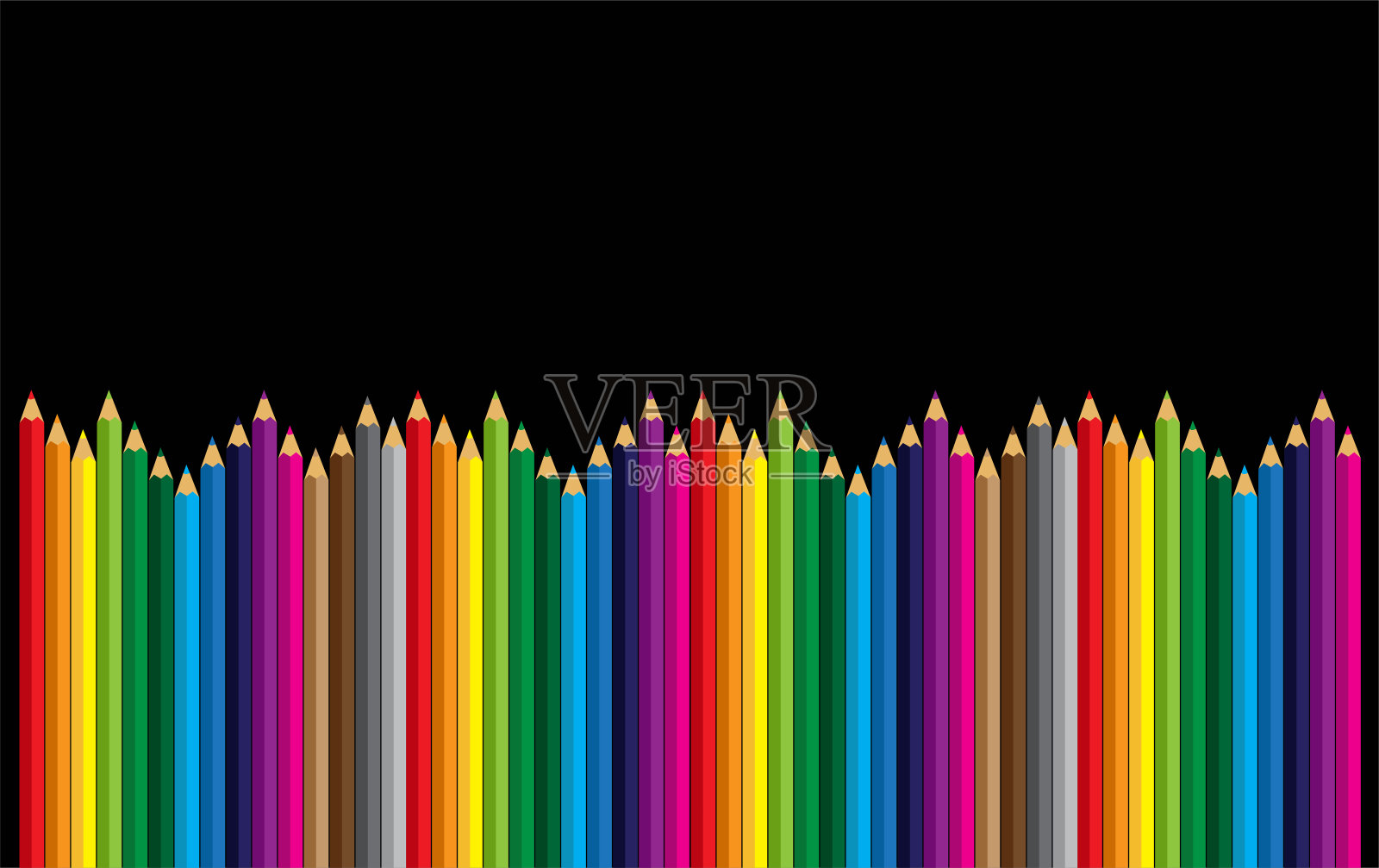 绿色背景矢量上的彩色铅笔插画图片素材