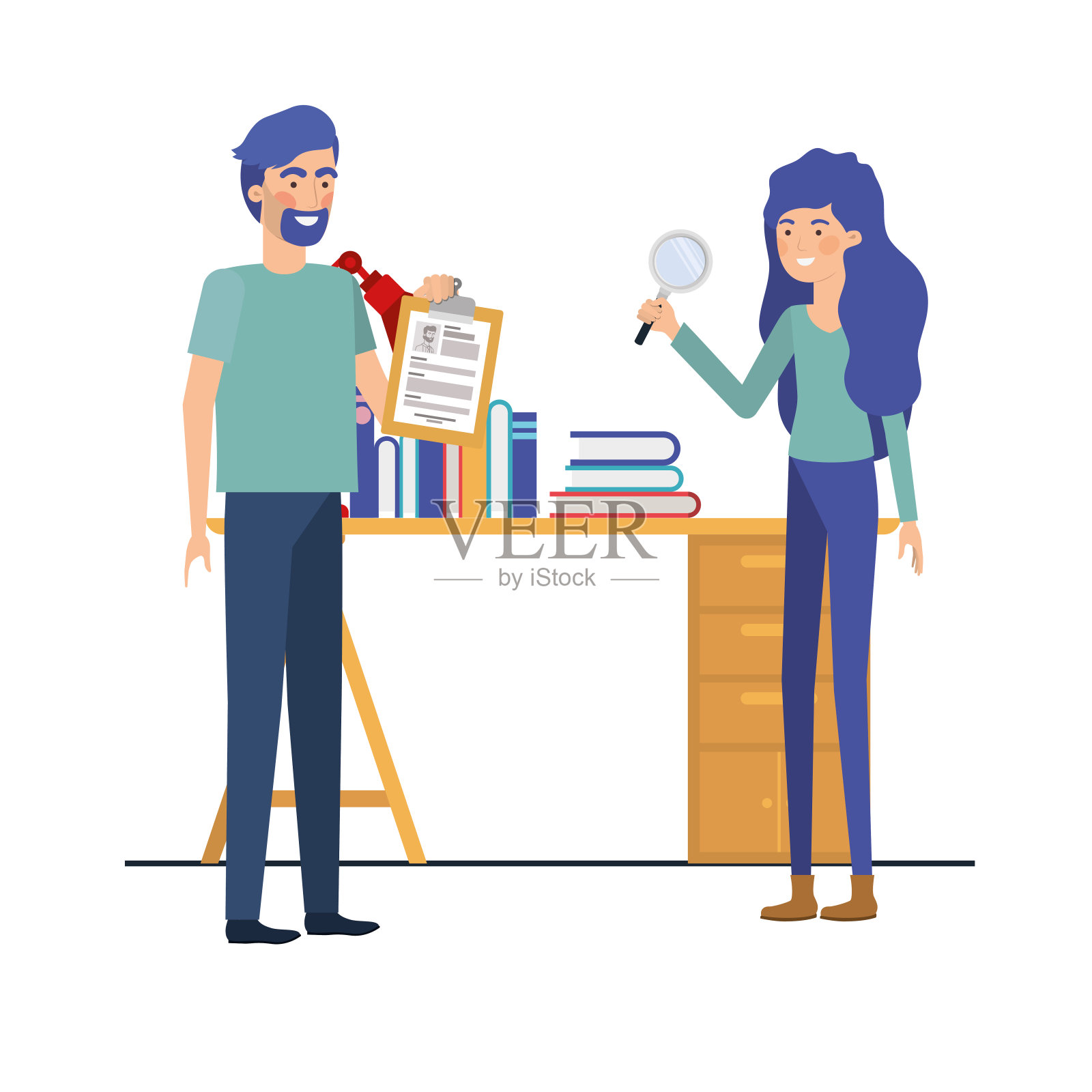 办公室里一对白色背景的夫妇插画图片素材