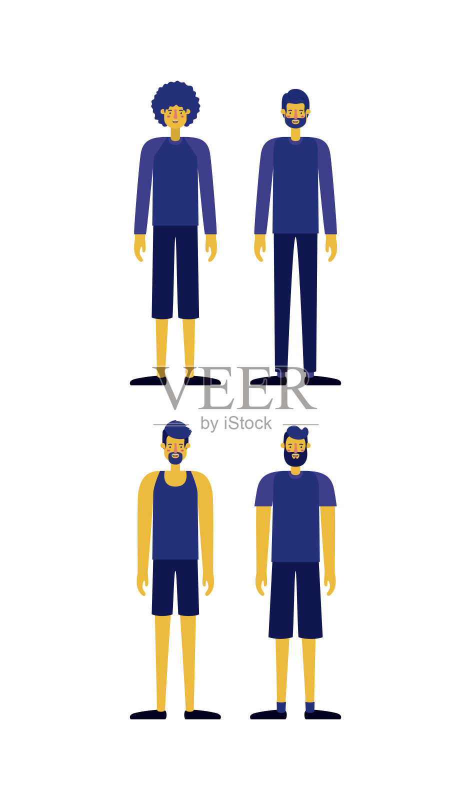 一组复古风格的男士角色插画图片素材