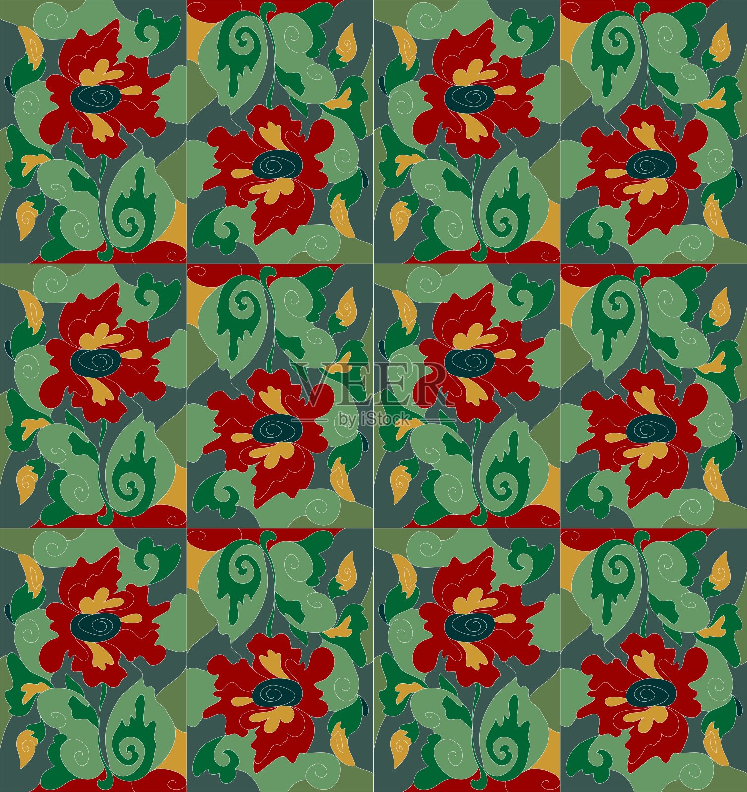 花卉图案,彩色玻璃插画图片素材