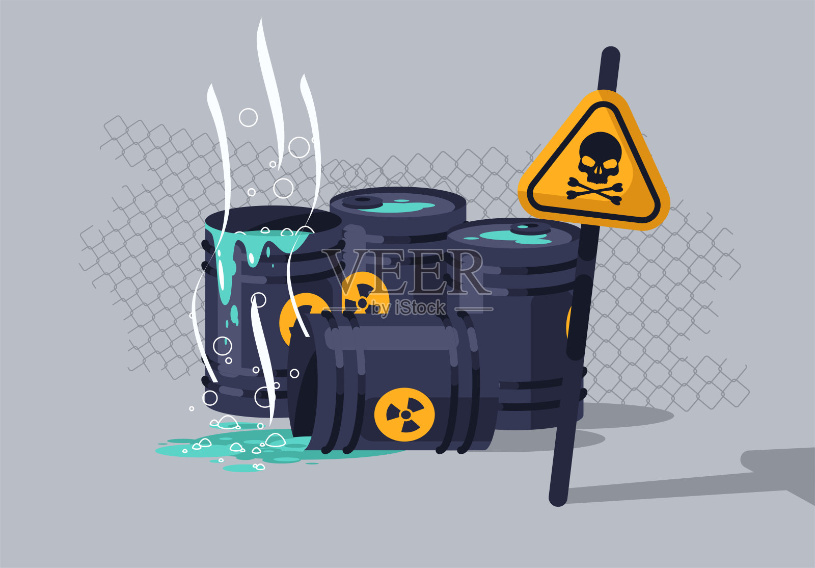 桶内危险化学废物矢量图,危险警告标志插画图片素材