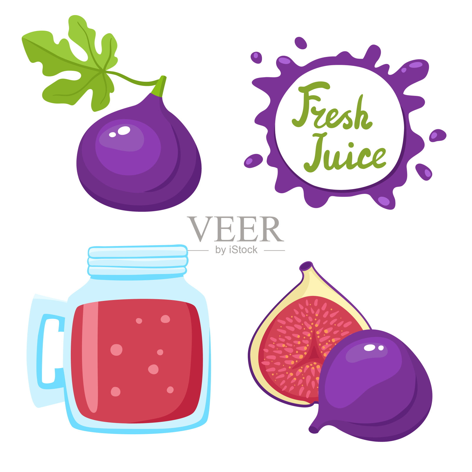 向量组无花果汁和无花果孤立在白色插画图片素材