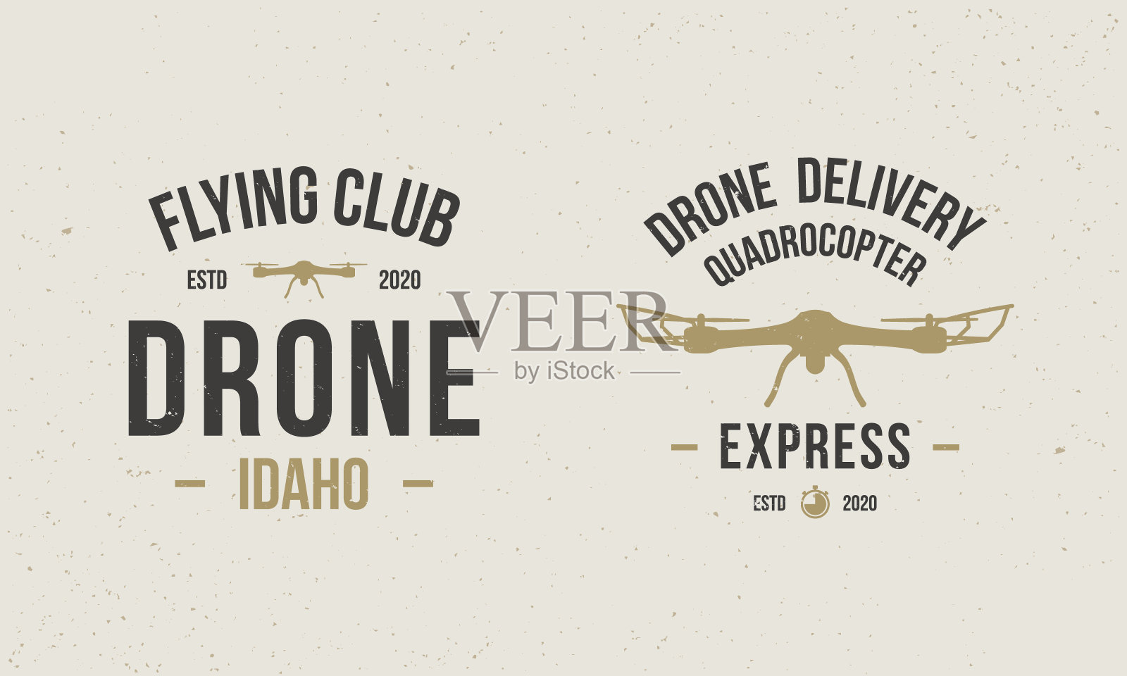 无人机飞行俱乐部的标志和带有无人机剪影的无人机送货。无人机业务的标志模板。矢量图插画图片素材