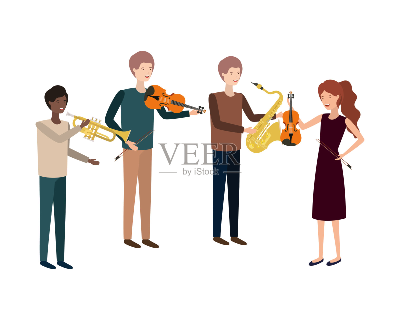 一群人拿着乐器插画图片素材