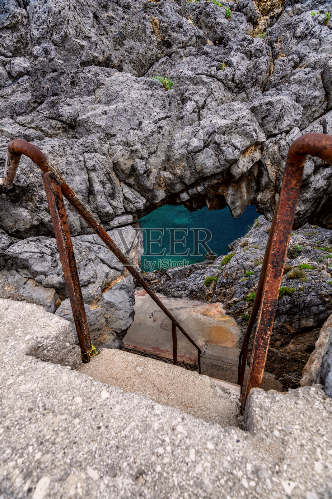 楼梯Kalypso海湾克里特岛,希腊照片摄影图片