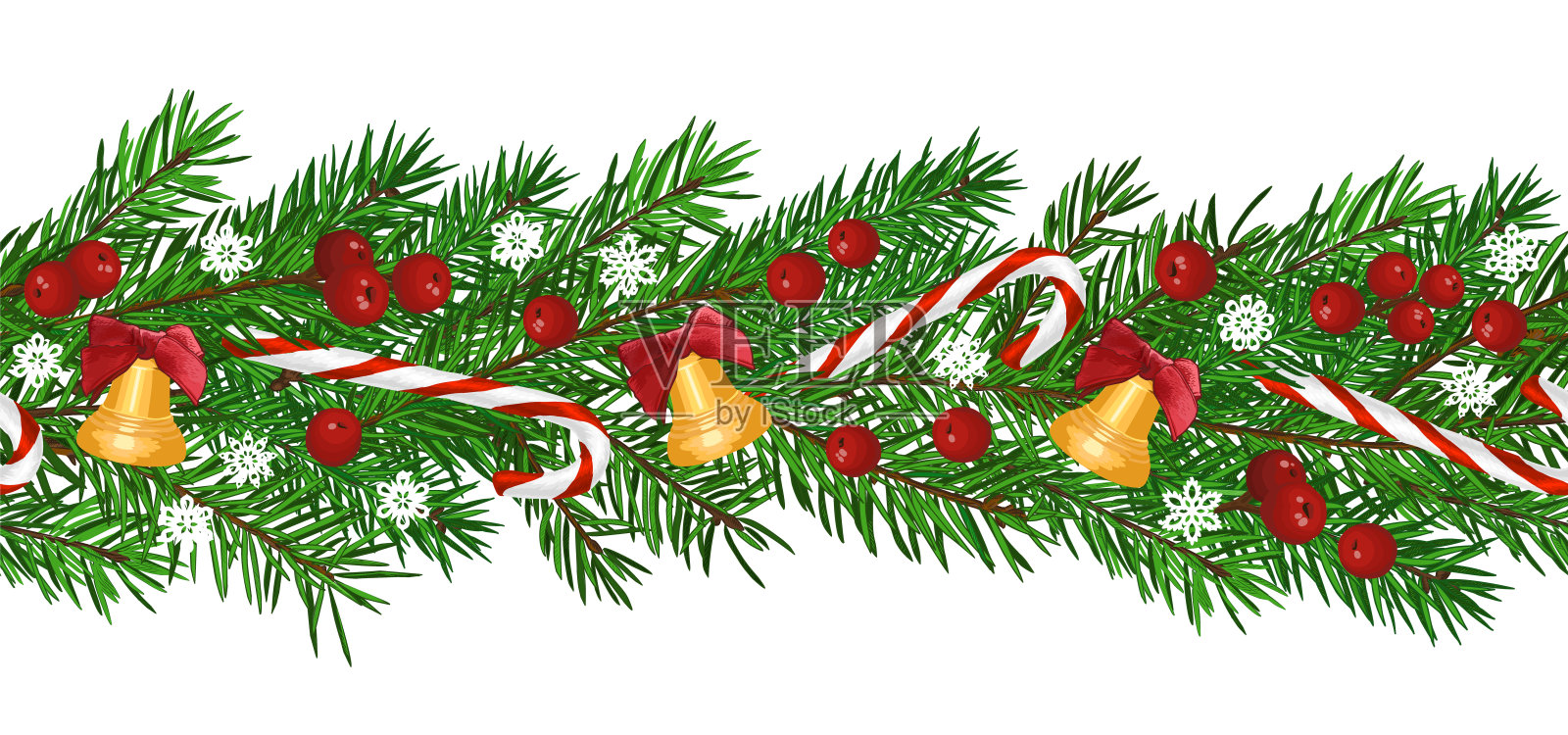 无缝边界与冷杉树枝和球果。圣诞节,新年的象征。插画图片素材