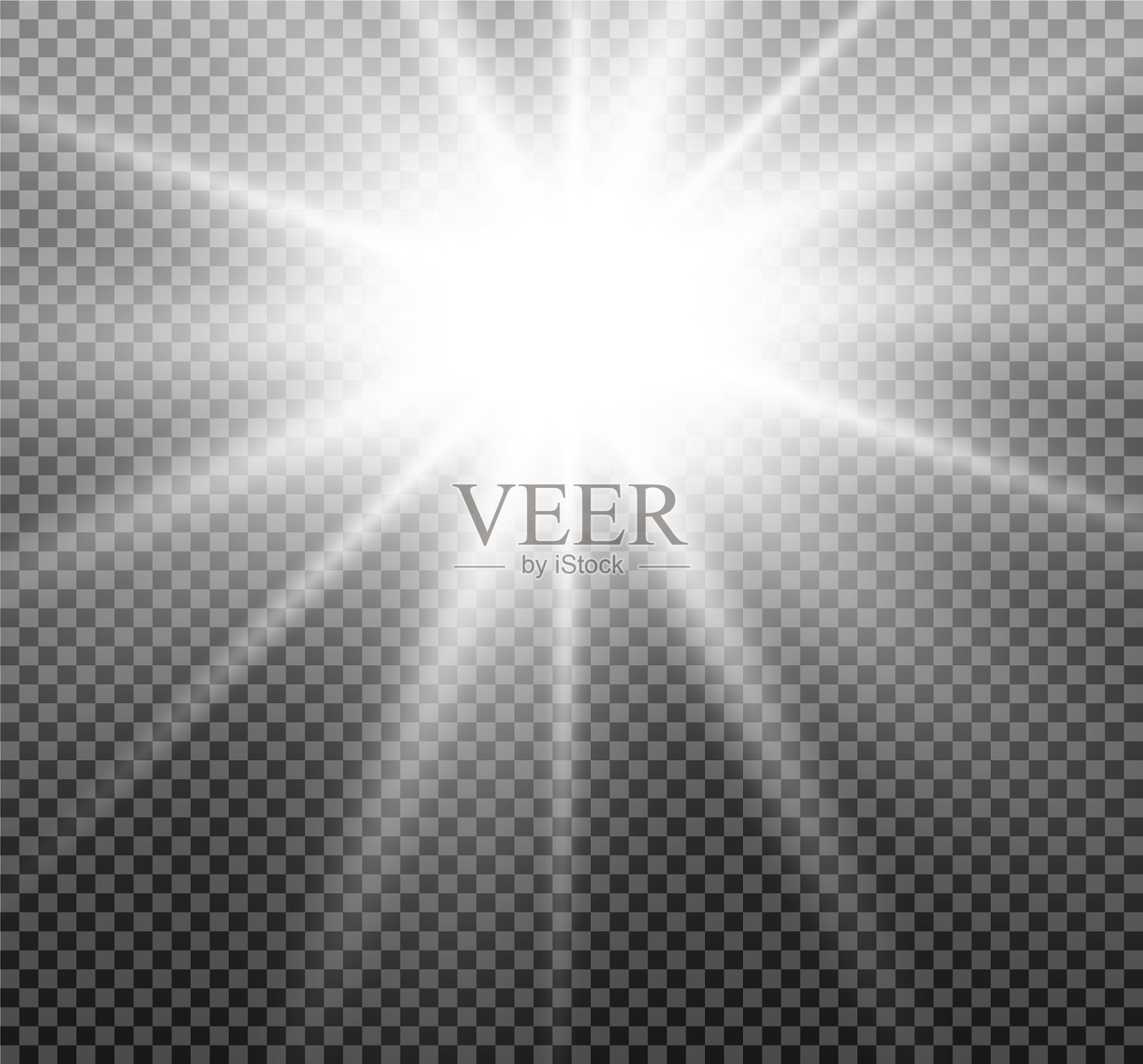 耀眼的阳光,明亮的闪光或光在透明的背景上爆炸。向量插画图片素材
