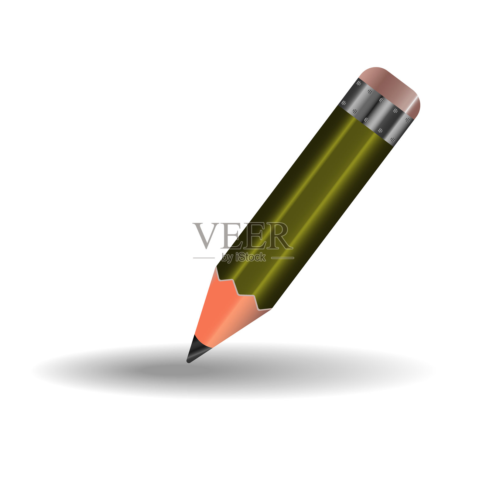 一支简单的铅笔和橡皮,绿色的插画图片素材