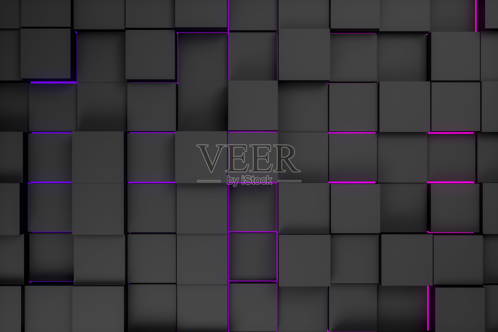 抽象3D黑色立方体背景霓虹灯照片摄影图片