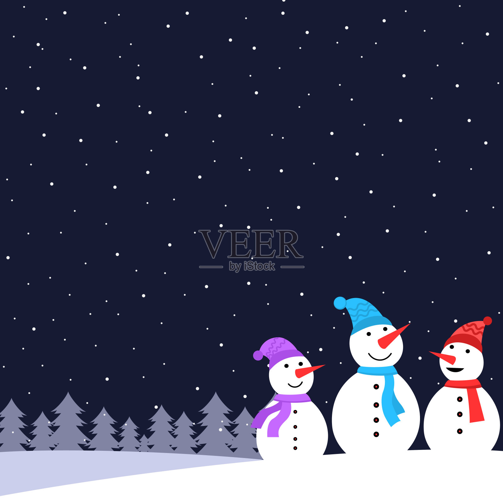 三个可爱的雪人冬季主题横幅插画图片素材