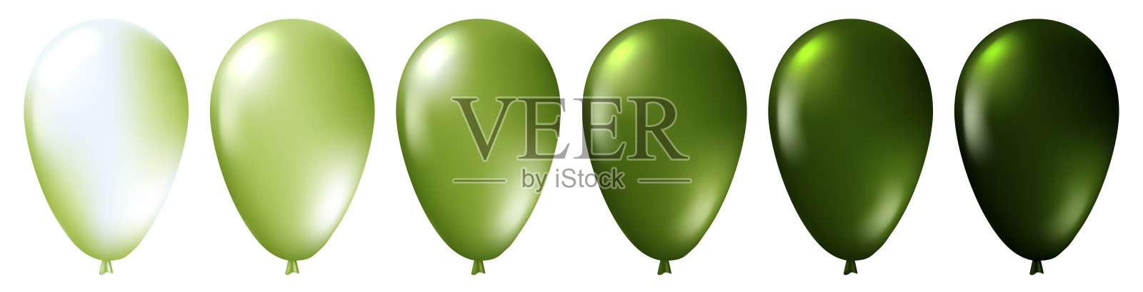 一套逼真的单色孤立的绿色气球。模板的名片,横幅,海报,笔记本,邀请插画图片素材