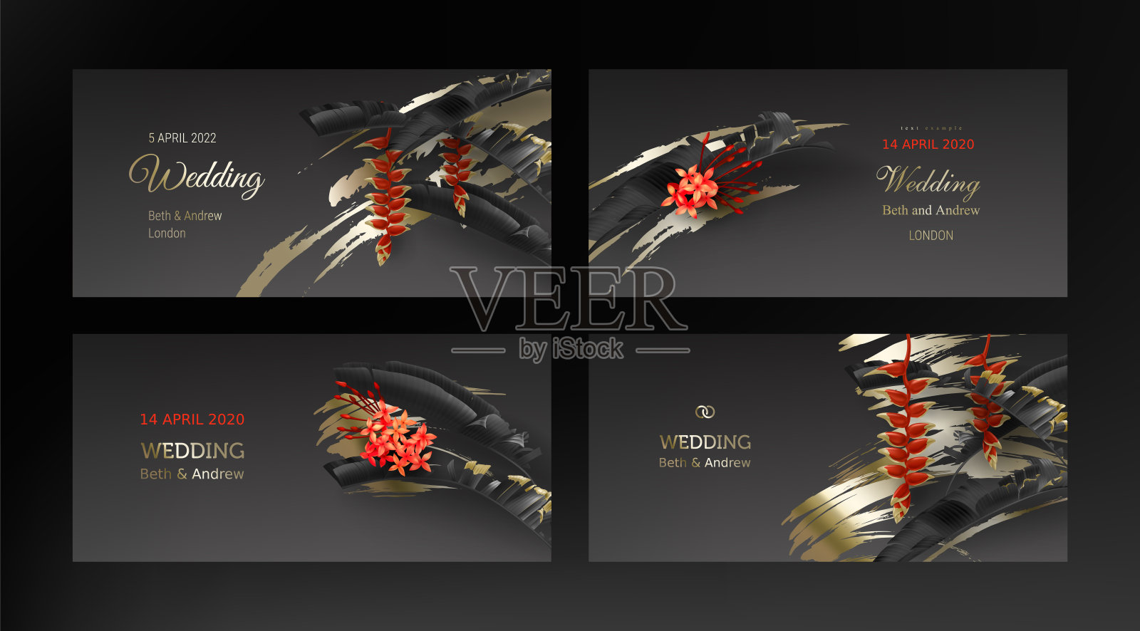 热带黑色和金色的叶子在黑暗的背景插画图片素材