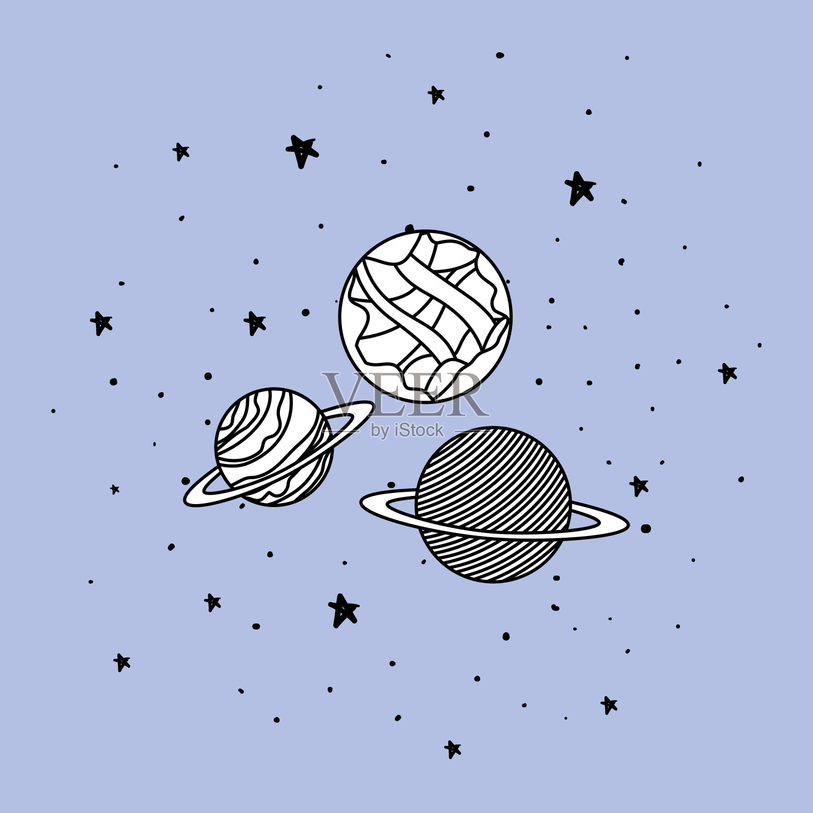 三颗行星的空间设计插画图片素材