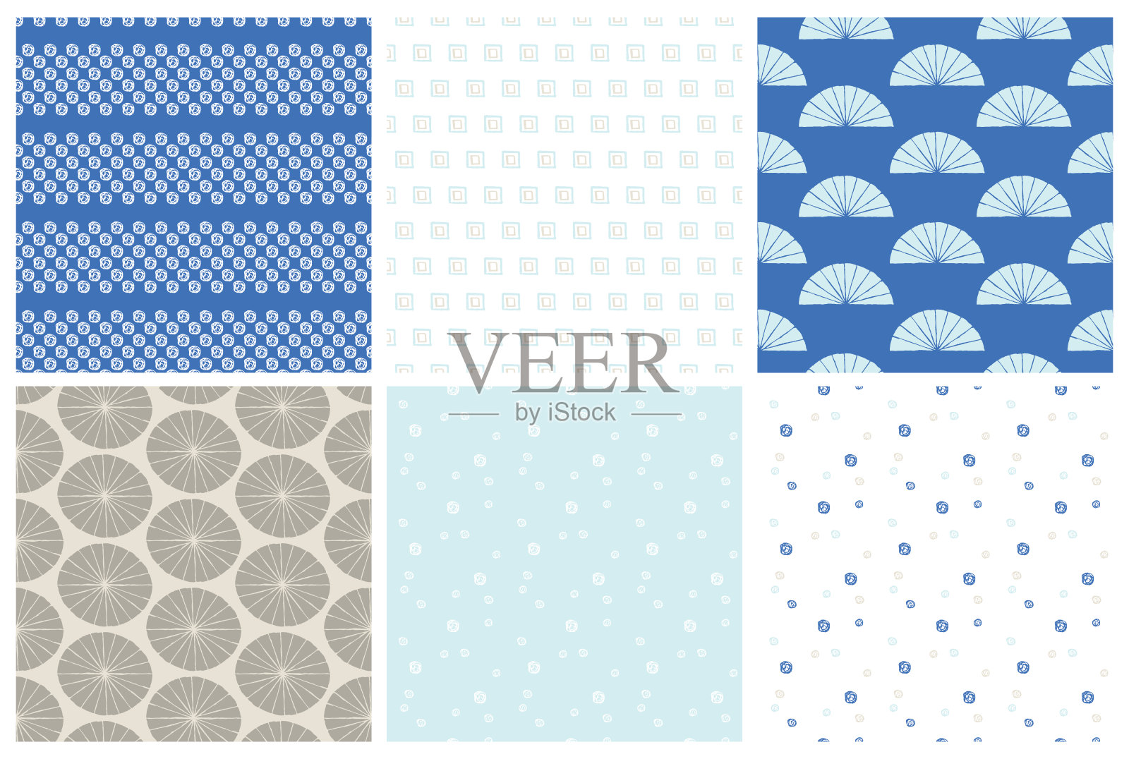 一套无缝手绘图案。矢量传统的日本表面设计。插画图片素材