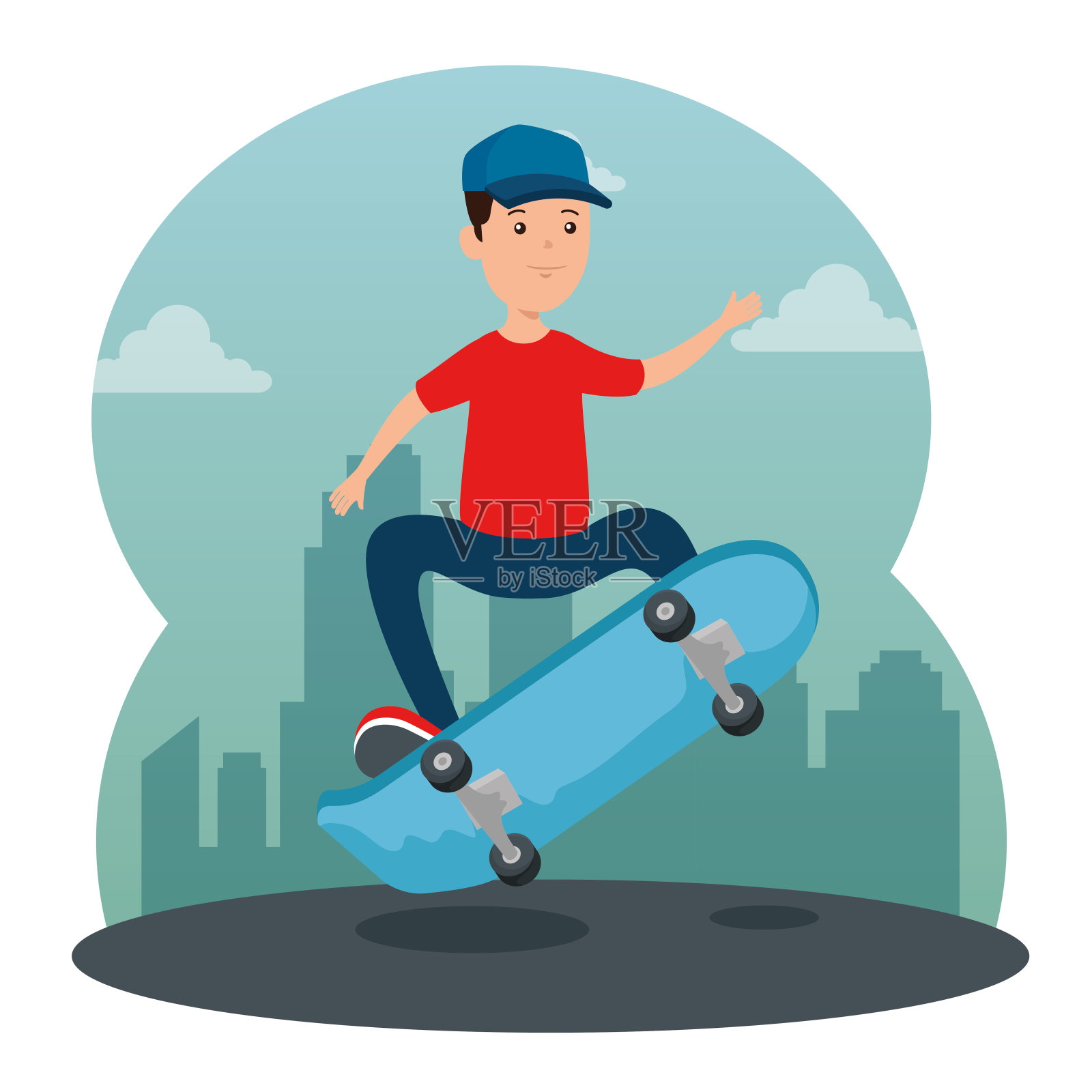 快乐的小男孩练习滑板设计元素图片