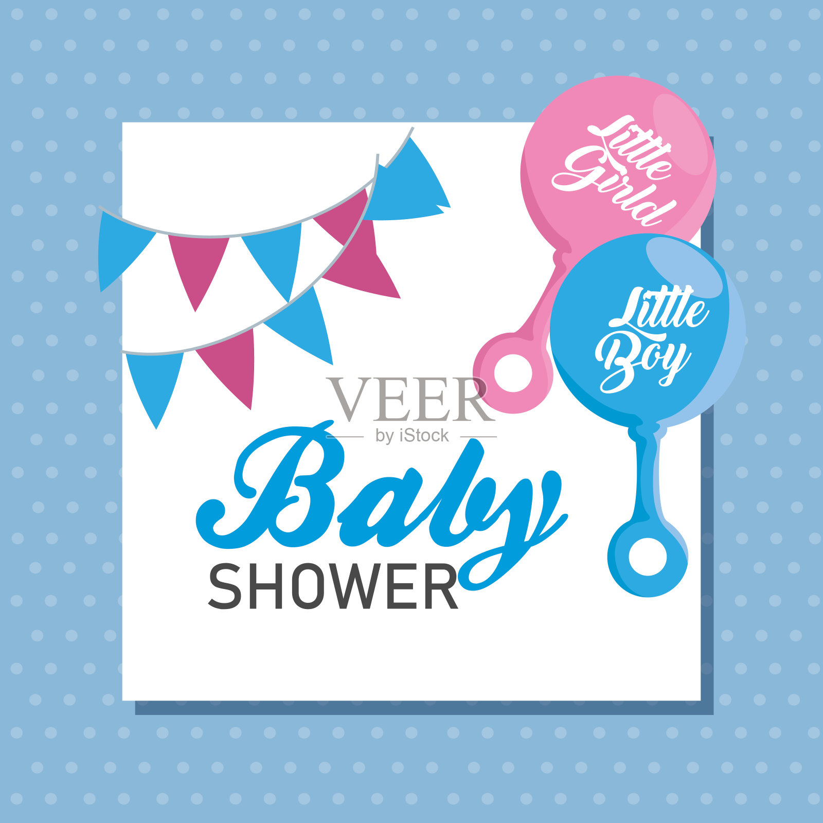 小女孩和小男孩的邀请信在党的旗帜上摇来摇去插画图片素材