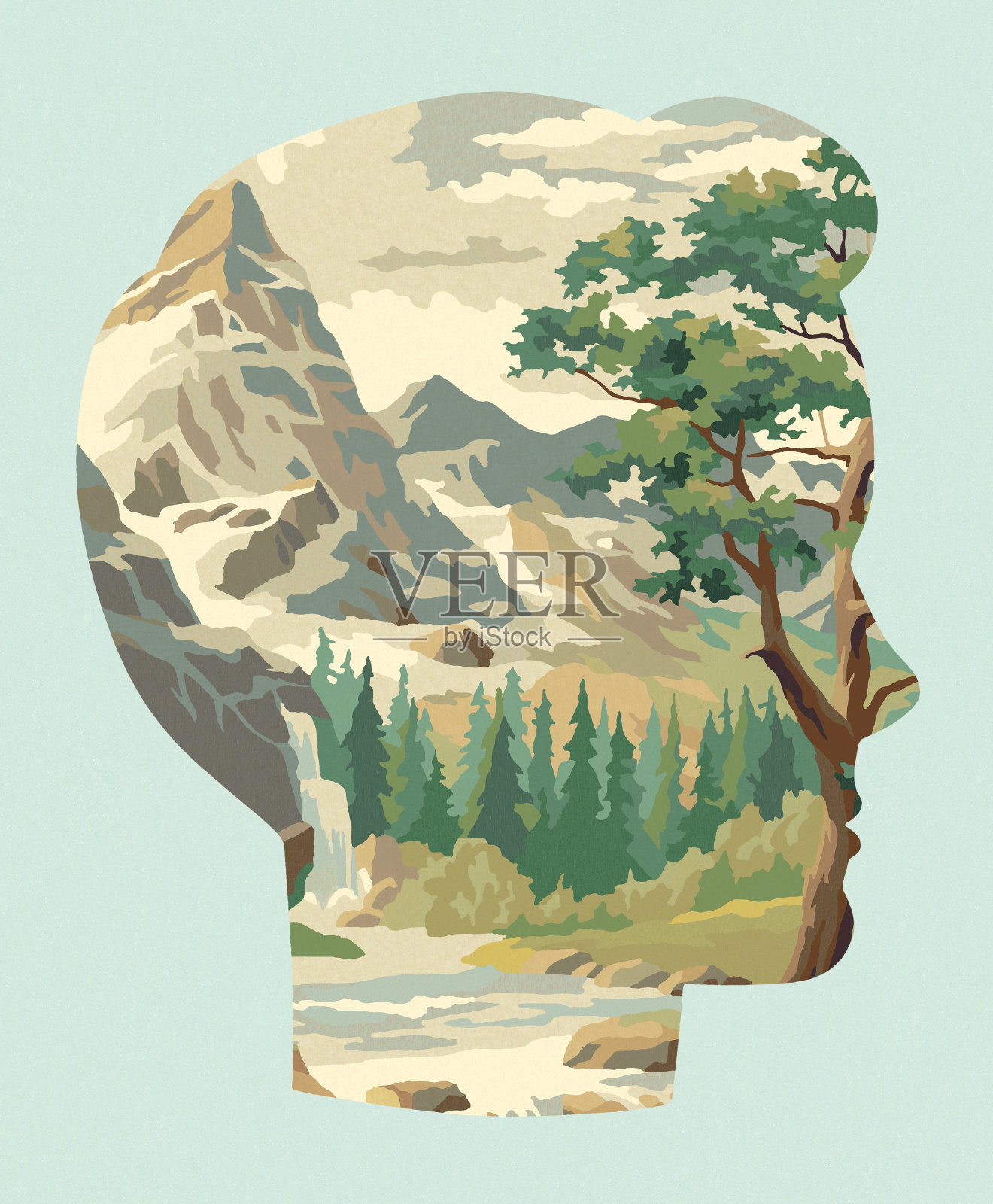 在一个男孩的侧面按数字画荒野场景插画图片素材