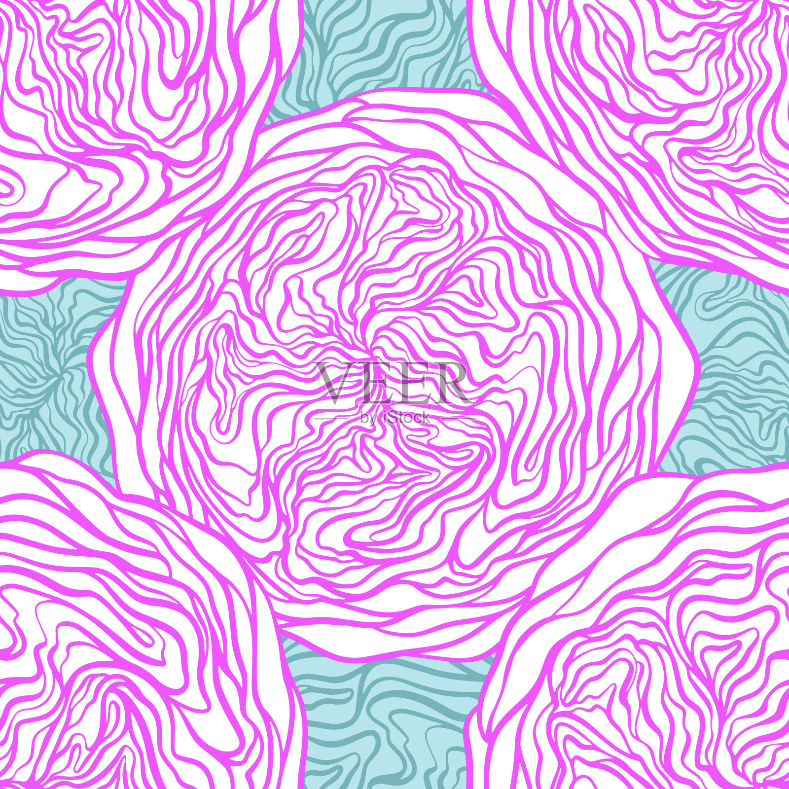 玫瑰花无缝图案。手绘纹理。矢量图插画图片素材