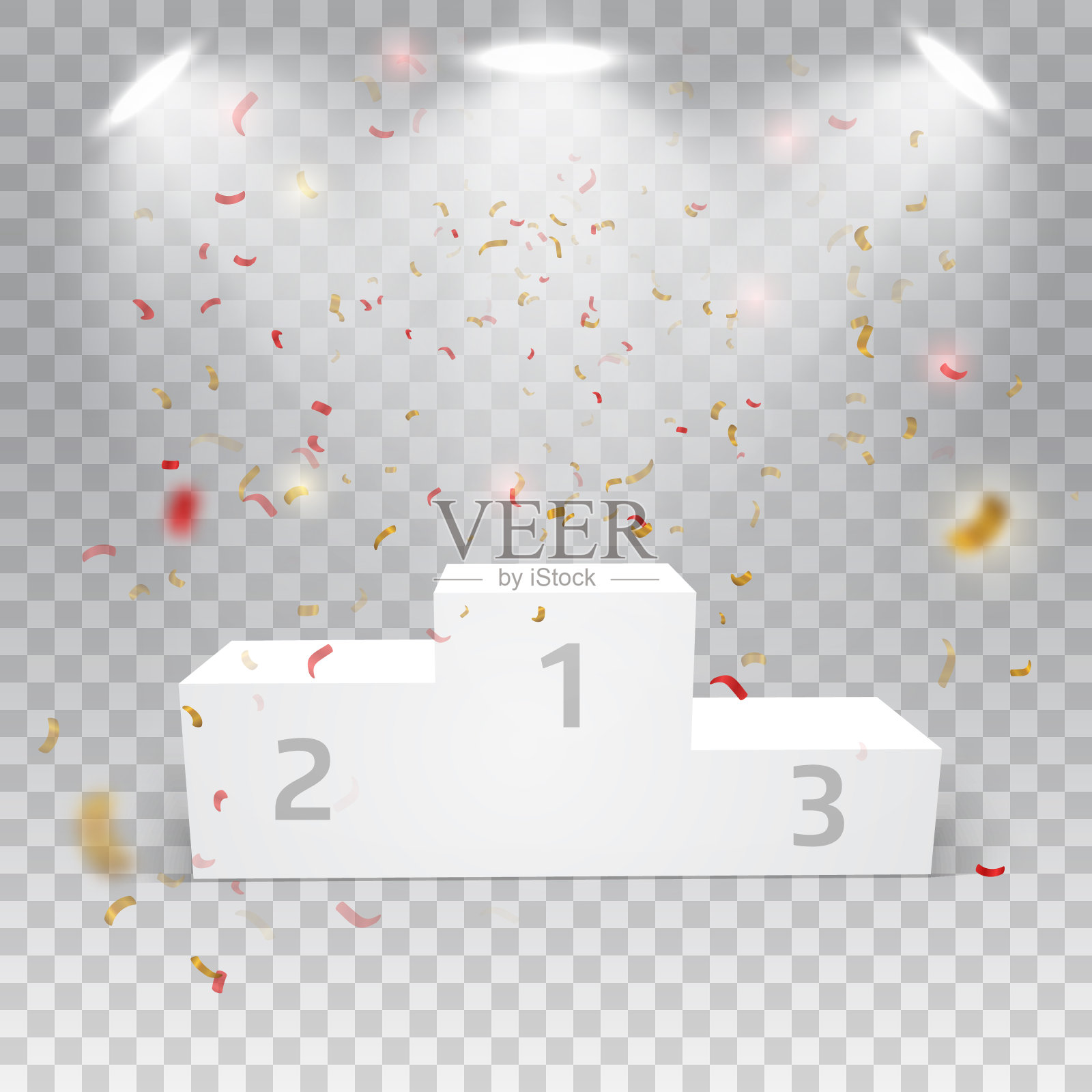 白色获奖者领奖台上撒着五彩纸屑插画图片素材