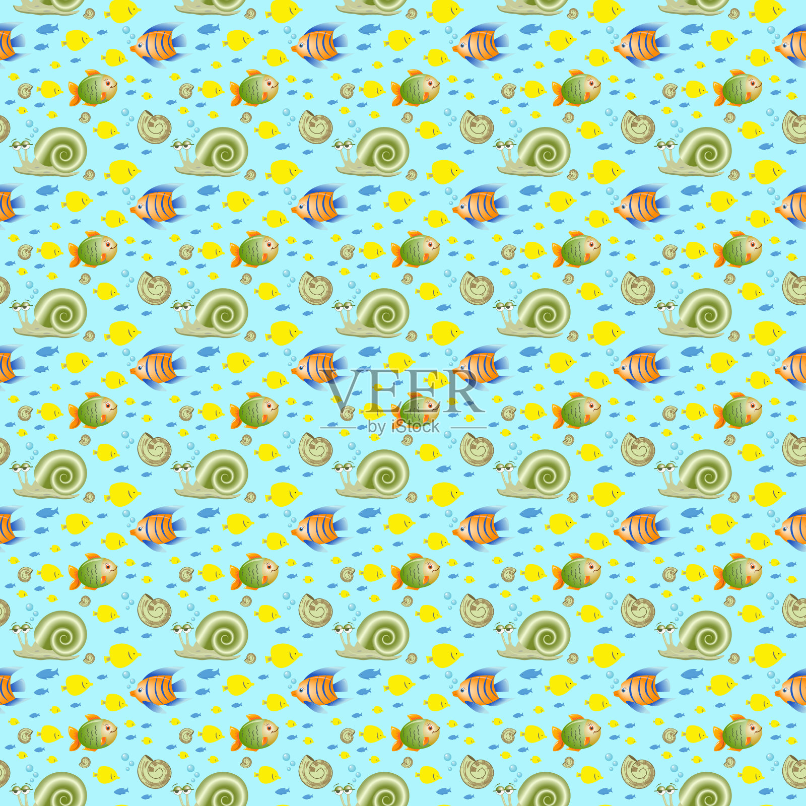 海洋生物-无缝纹理背景或剪贴簿插画图片素材