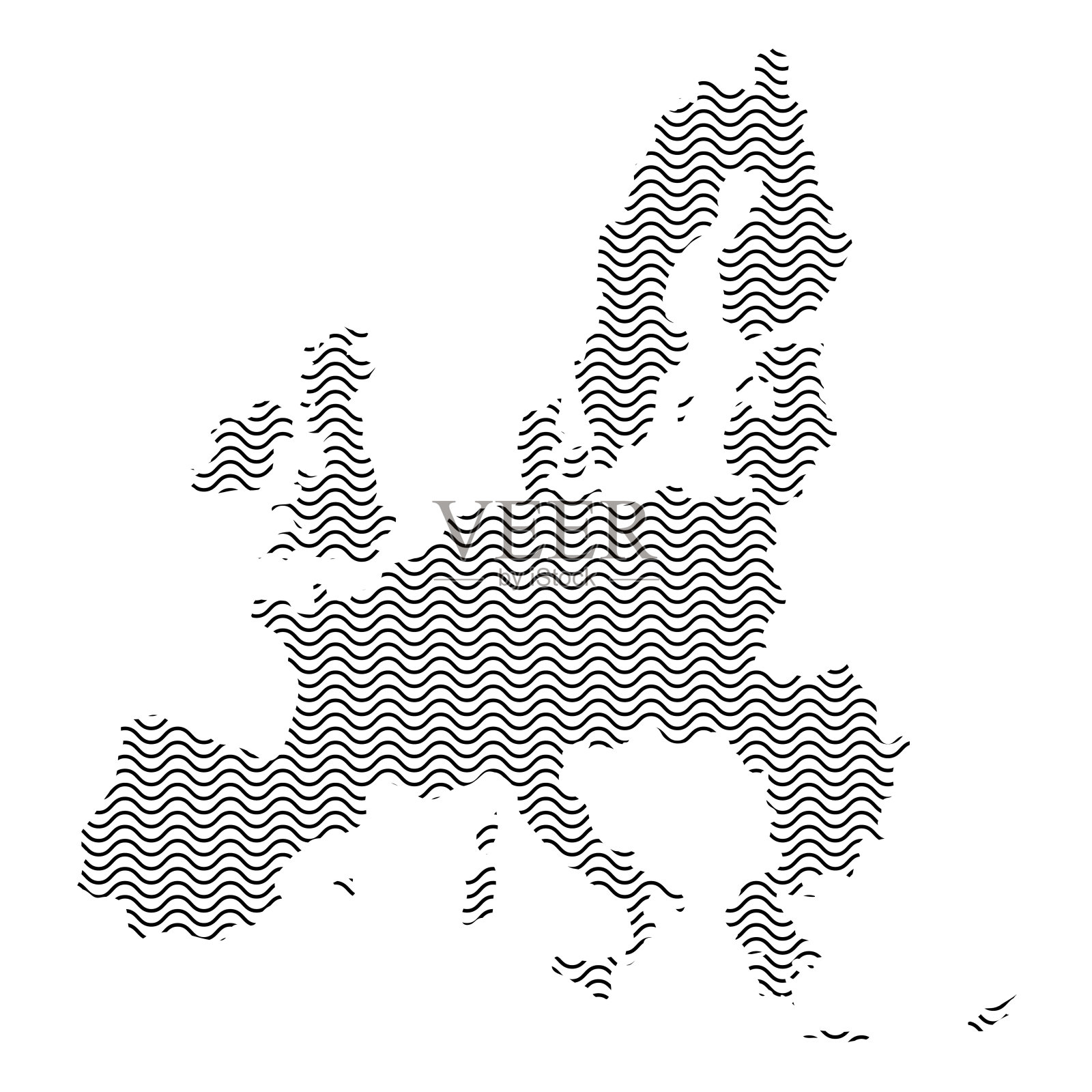 欧盟地图国家抽象剪影波浪黑色重复线。正弦曲线轮廓线。矢量插图。插画图片素材