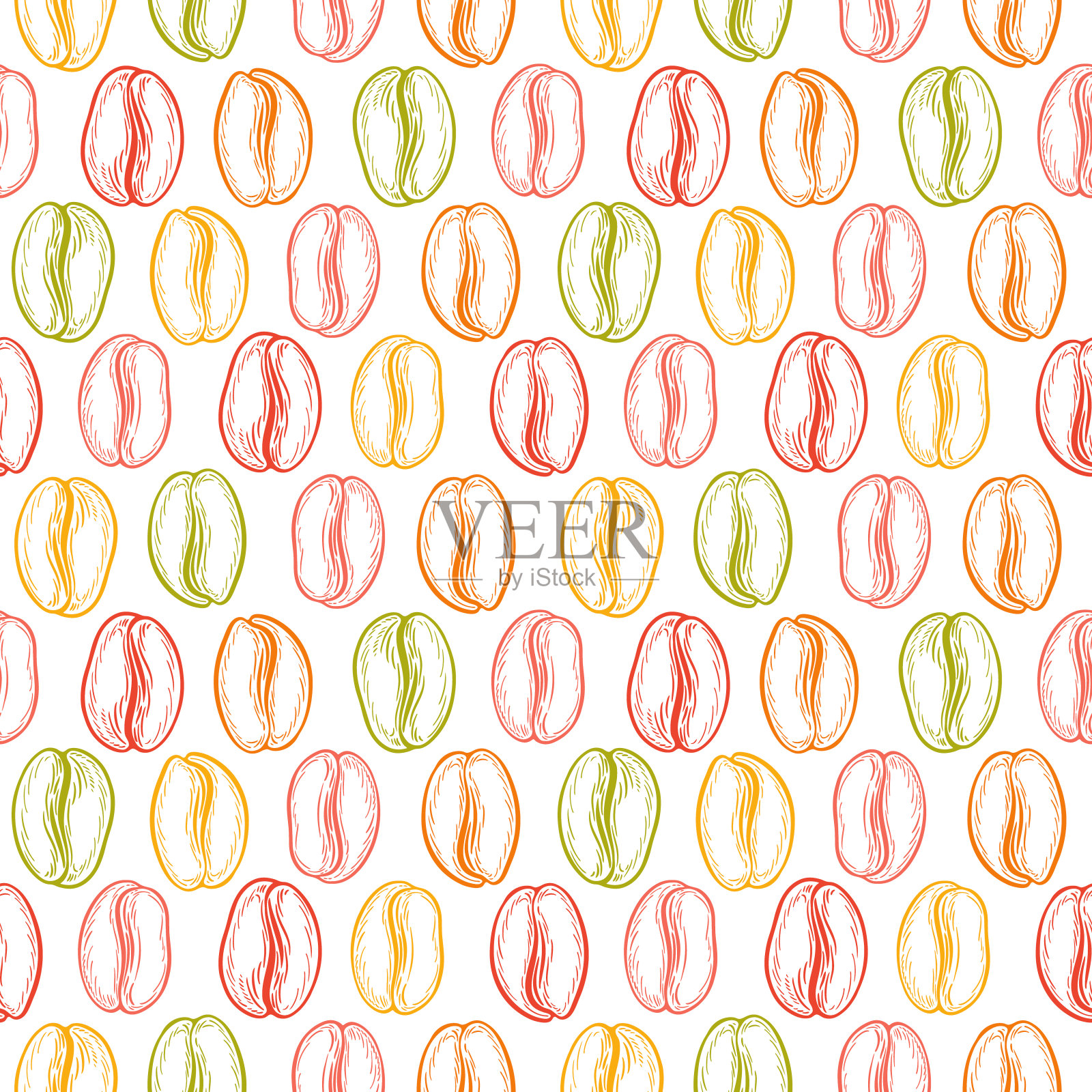 无缝图案与咖啡豆。中性的背景。装饰性涂鸦矢量插图插画图片素材